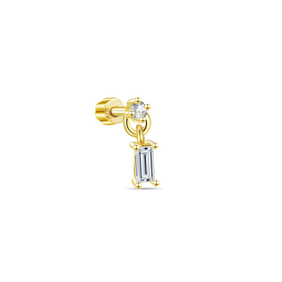 dangling baguette stone from round shape stone flatback earring.