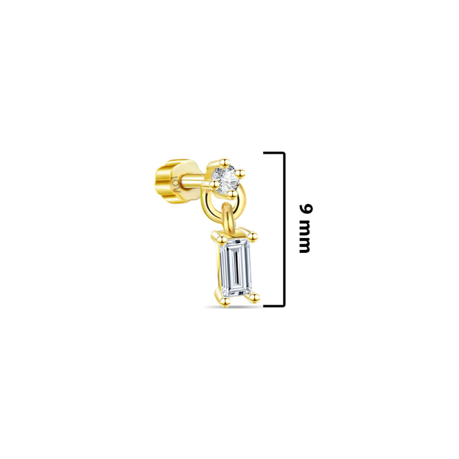 dangling baguette stone from round shape stone flatback earring. - Image 2