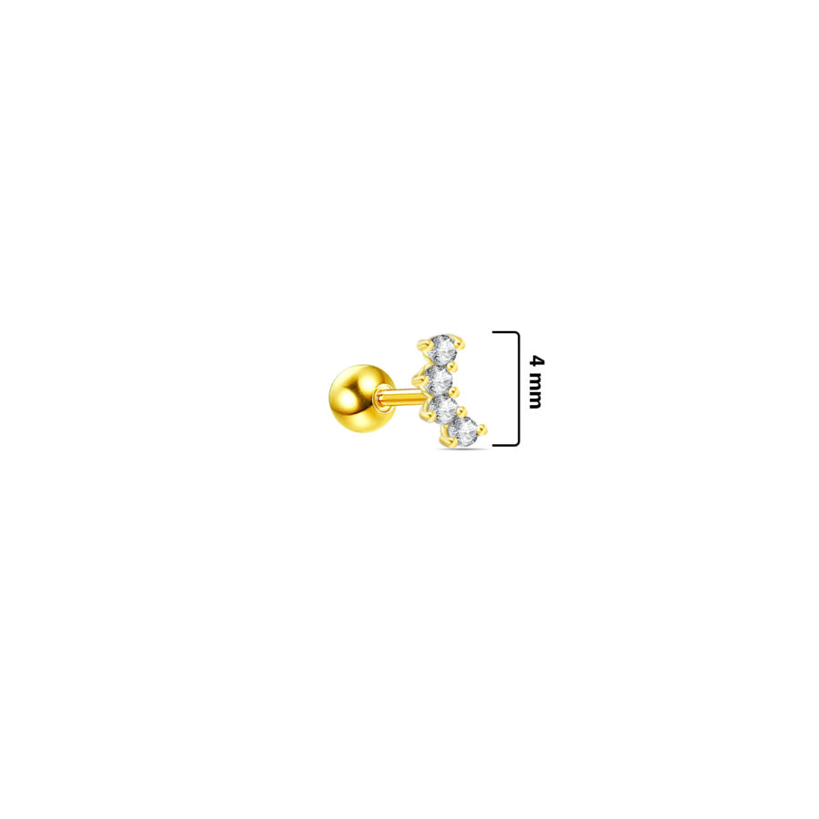 four stones curved shape ballback earring. - Image 2