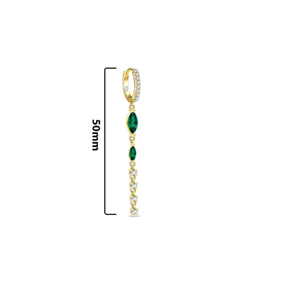 dangling line with two emerald marquise stones hoop. - Image 2