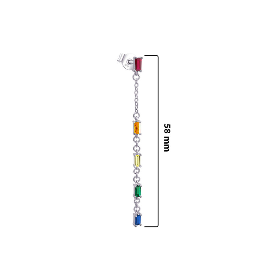 long chain earring with colored baguette stones. - Image 2