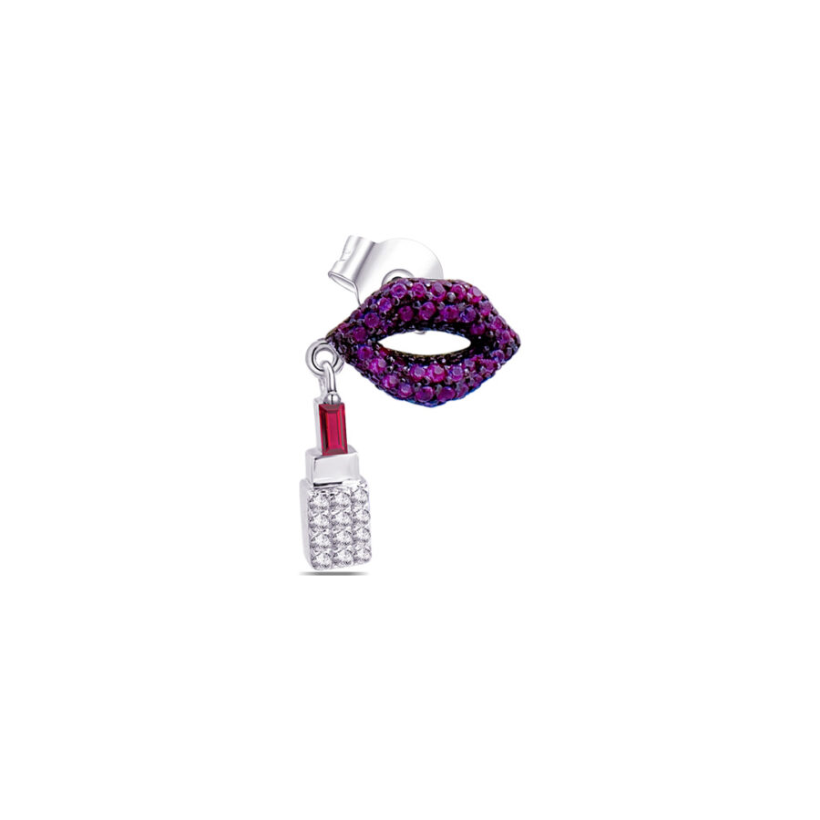 lips shape with a dangling lipstick stud earring.