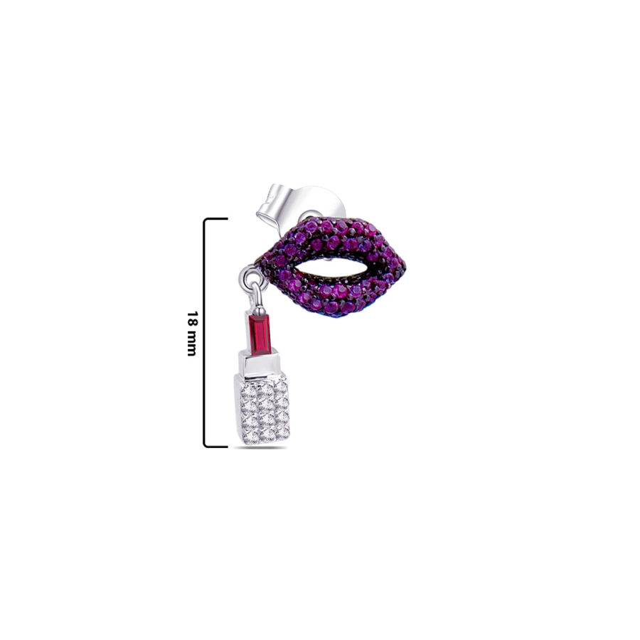 lips shape with a dangling lipstick stud earring. - Image 2