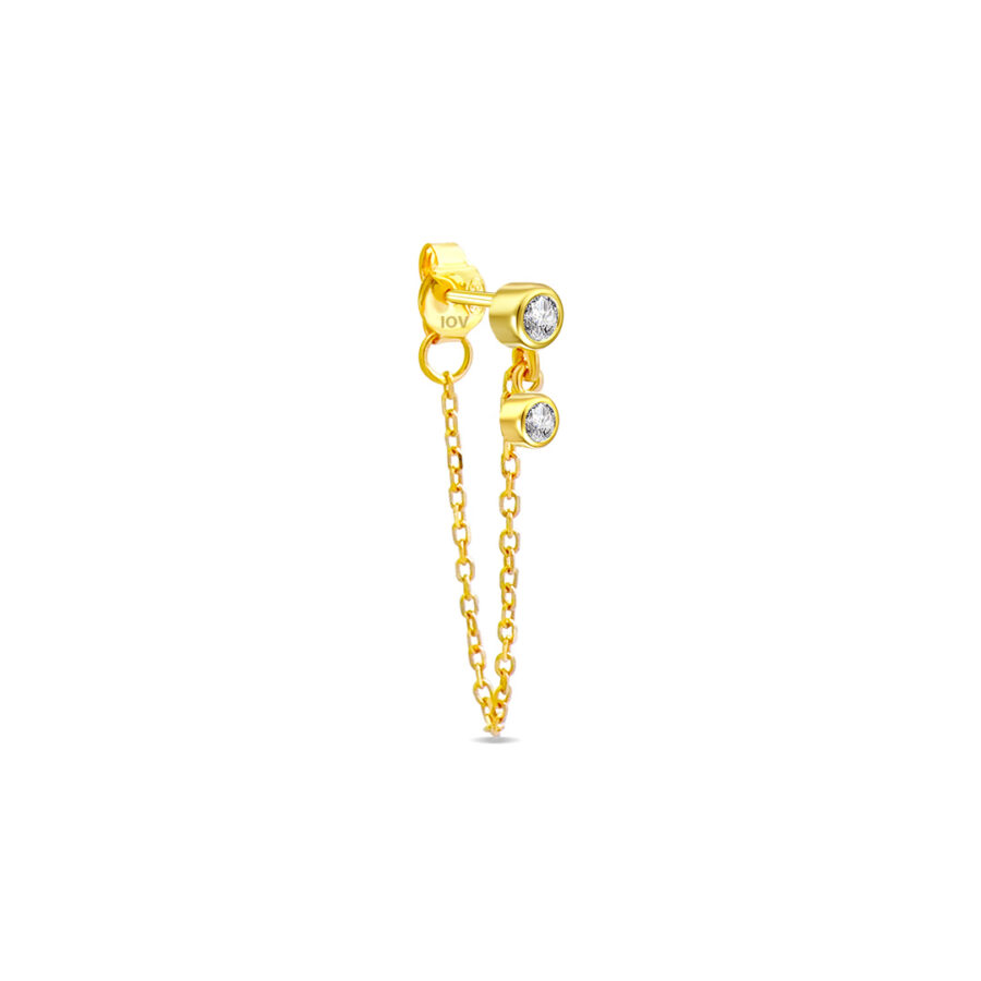 two bezel setting round stones with dangling back chain earring.