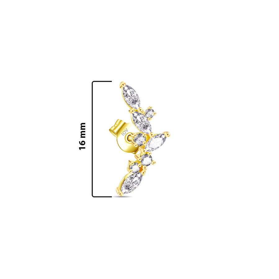 curved marquise and round stones stud earring. - Image 2