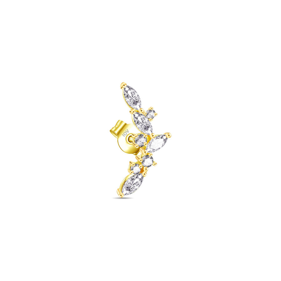 curved marquise and round stones stud earring.