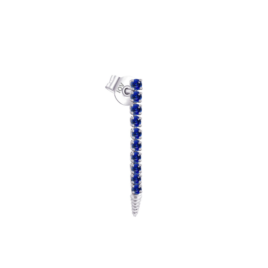 one line emerald and sapphire color stud earring. - Image 4