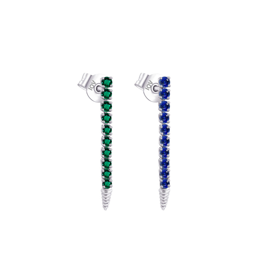 one line emerald and sapphire color stud earring.