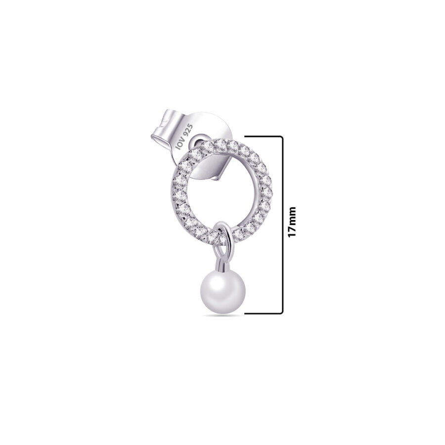 circle shape with dangling pearl stud earring - Image 2
