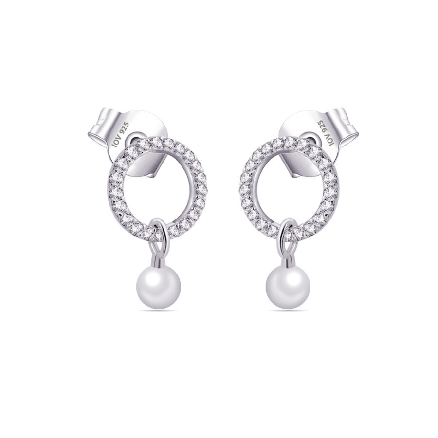 circle shape with dangling pearl stud earring - Image 3