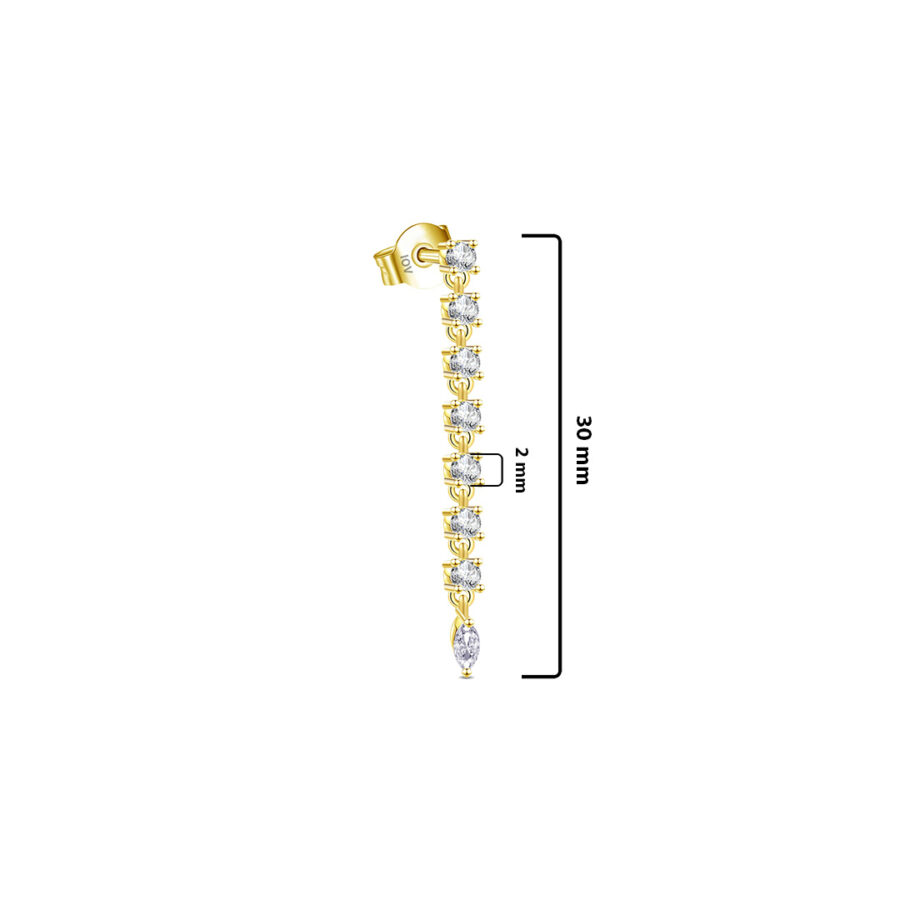 one line of 2mm round stones with final marquise stone stud earring. - Image 2