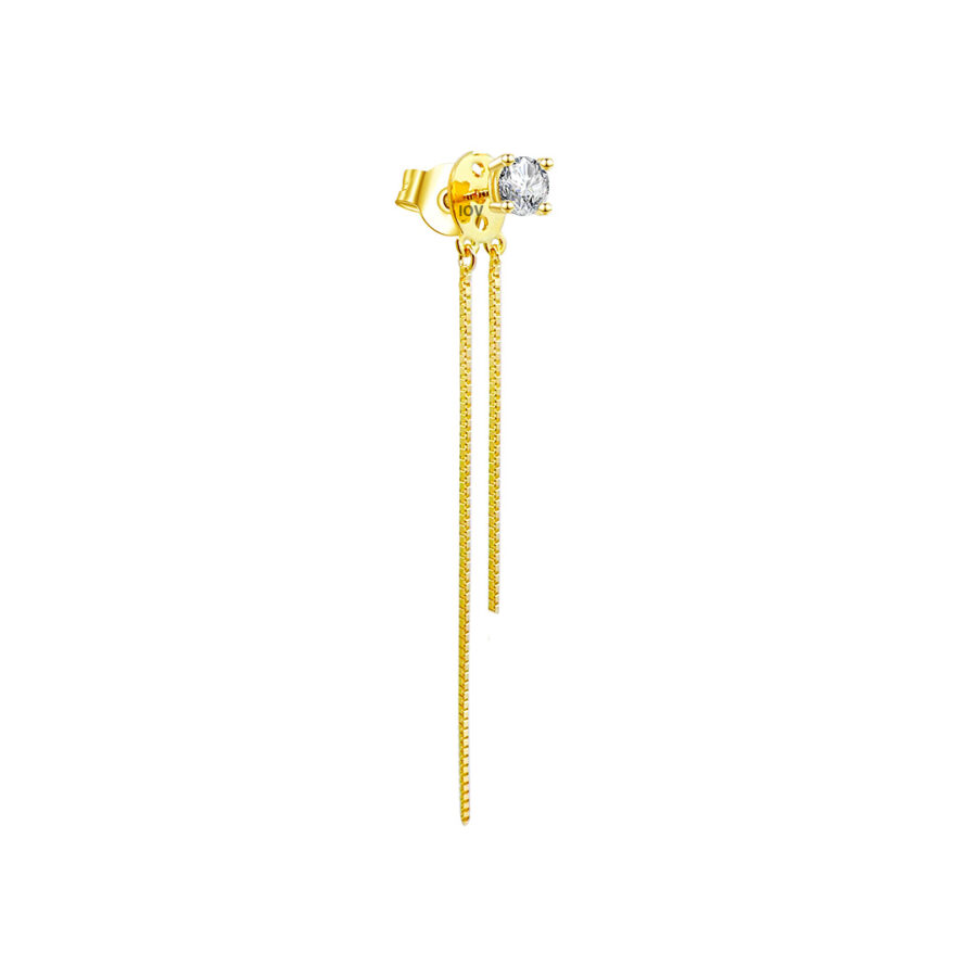 stone stud earring with double dangling box chain.