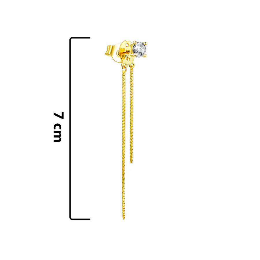 stone stud earring with double dangling box chain. - Image 2