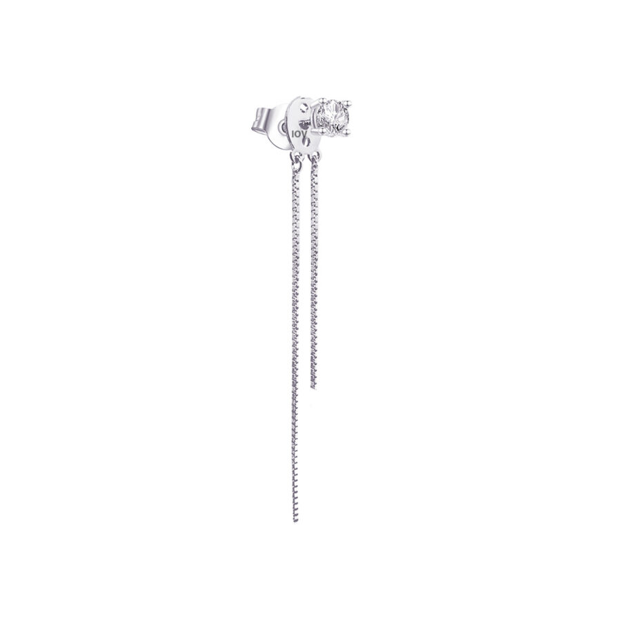 stone stud earring with double dangling box chain. - Image 3
