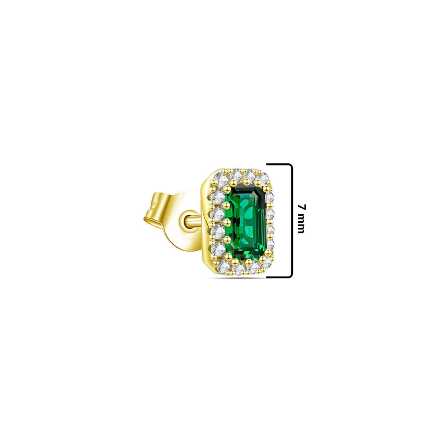rectangular halo setting emerald color stud earring. - Image 2