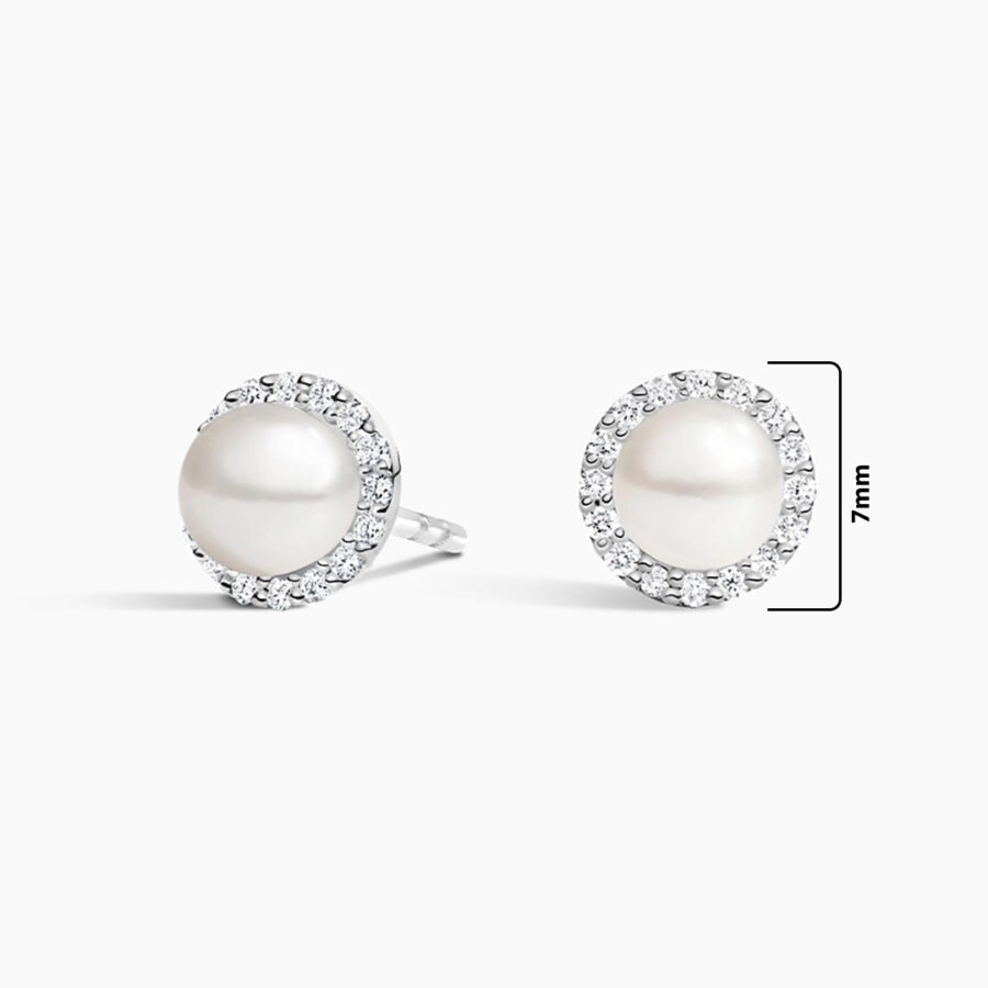 pearl stud earring with halo setting. - Image 2