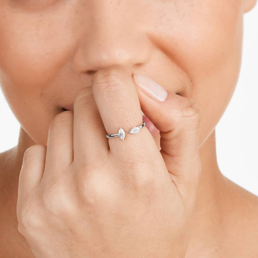 two marquise stones open adjustable ring. - Image 2