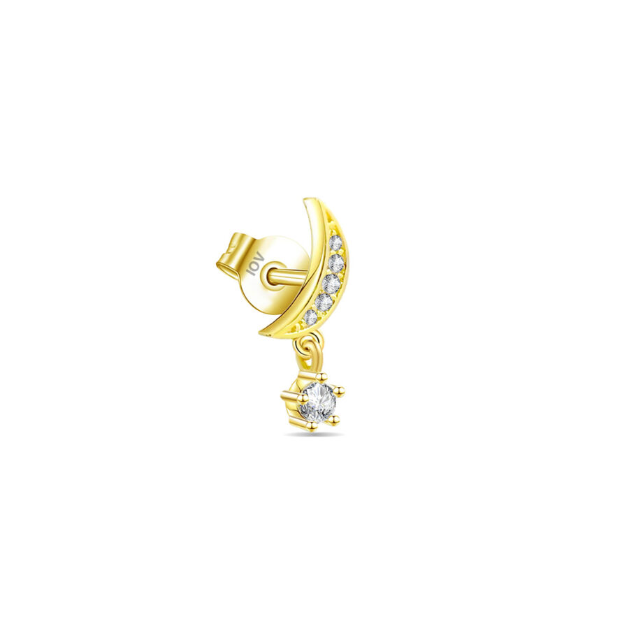crescent shape with dangling round stone.