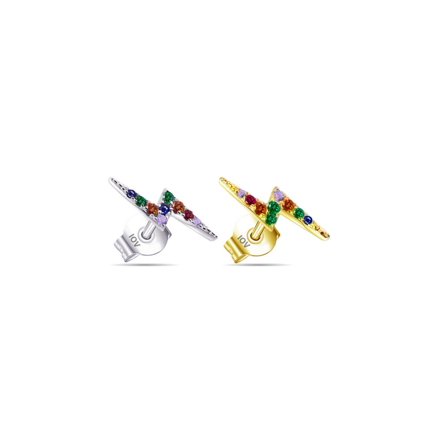 bolt 12 mm sign with colorful CZ stud earring