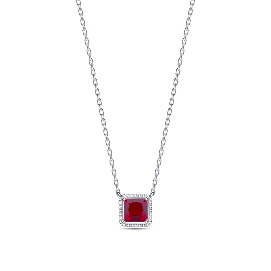 square ruby color stone necklace.