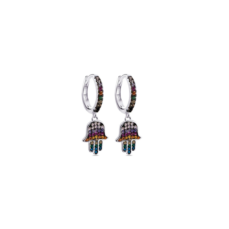 multi-colored stones hamsa dangling hoop earring.