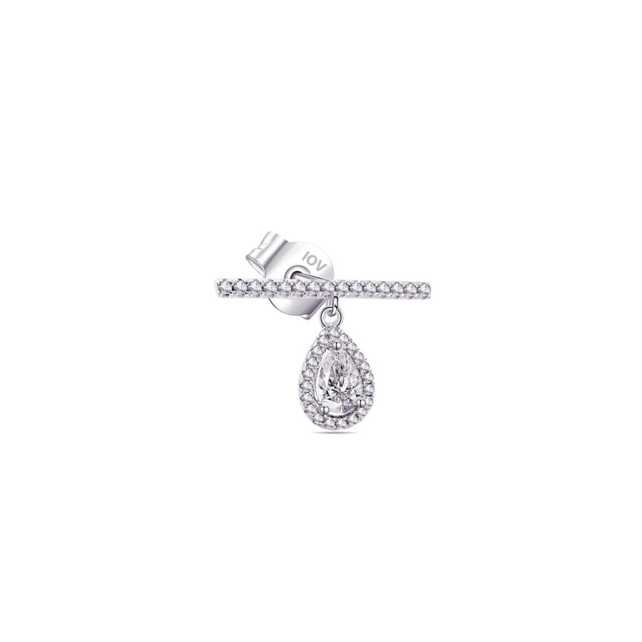 bar with dangling pear shape in a halo setting.