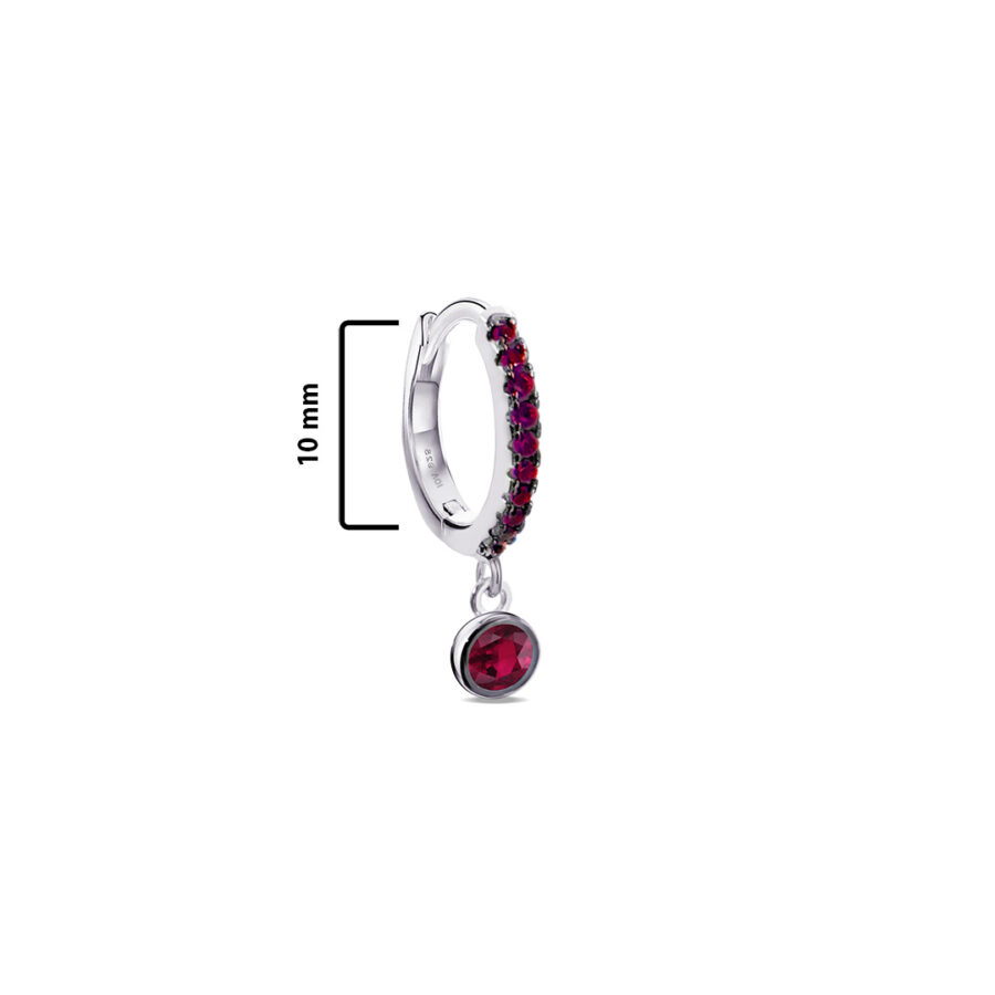 geen and pink hoop earring with dangling round stone in bezel setting. - Image 2