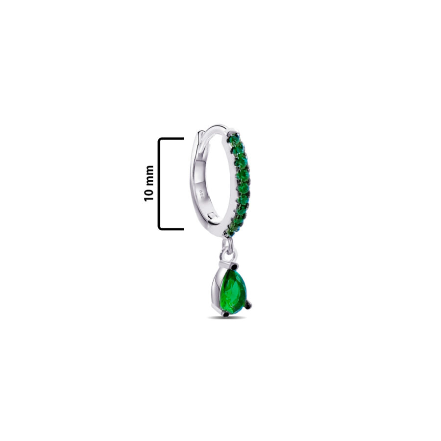 green CZ hoop earring with dangling green pear shape stone. - Image 2