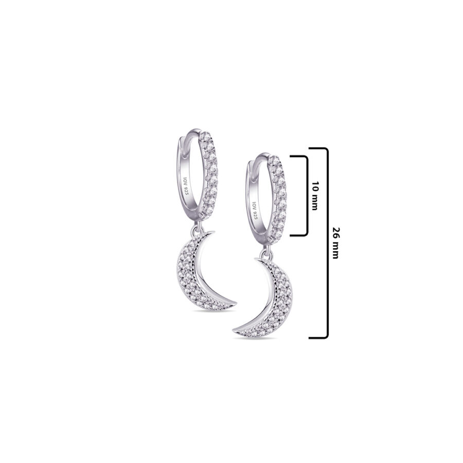CZ hoops earrings with dangling crescent shape. - Image 2