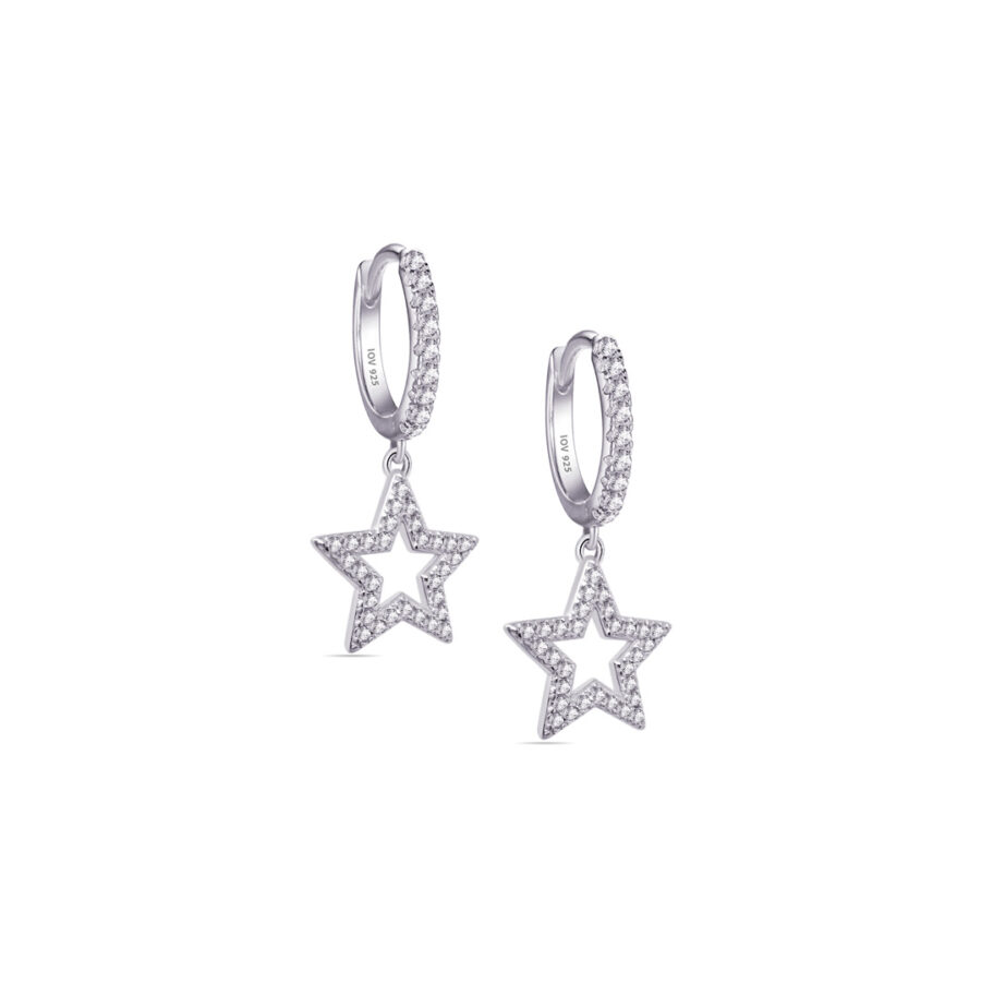 CZ hoops earrings with dangling star shape.