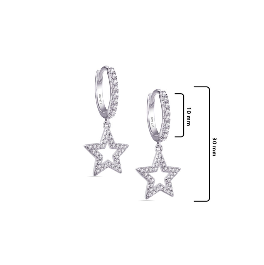 CZ hoops earrings with dangling star shape. - Image 2