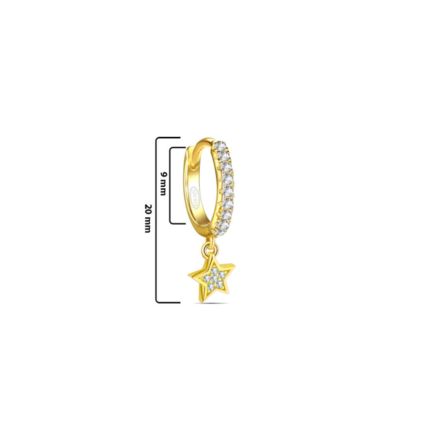 CZ hoops earrings with dangling star and crescent shapes. - Image 3