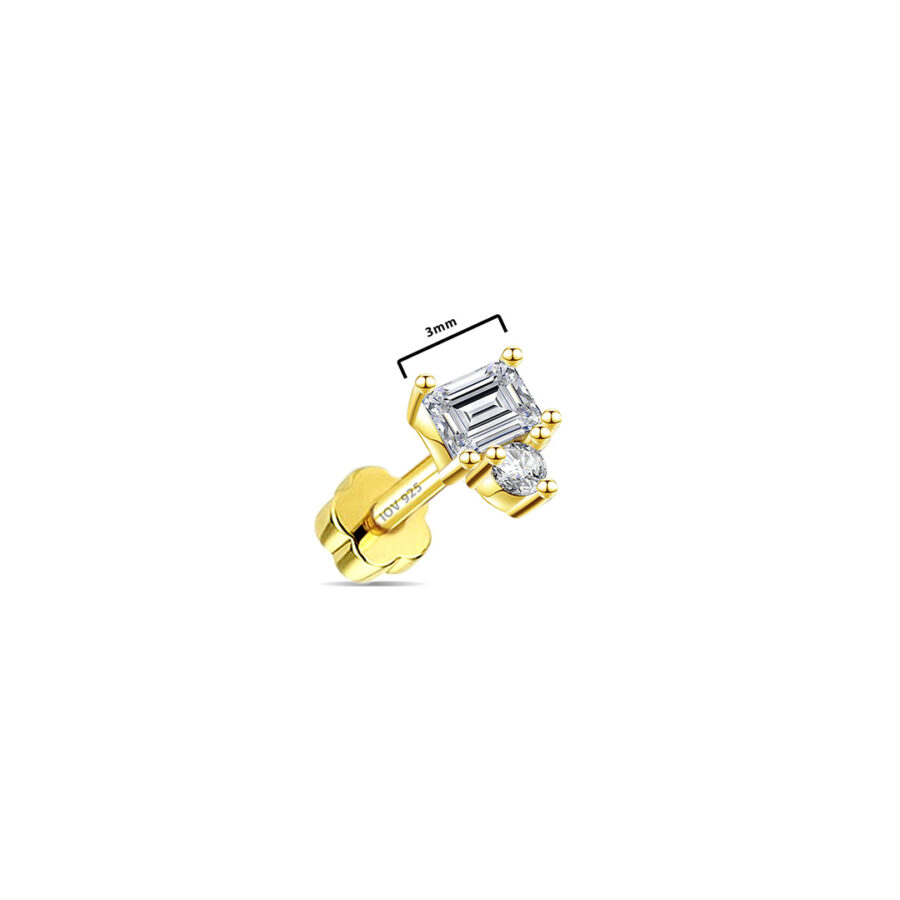 rectangular and round stone flat-back earring. - Image 2