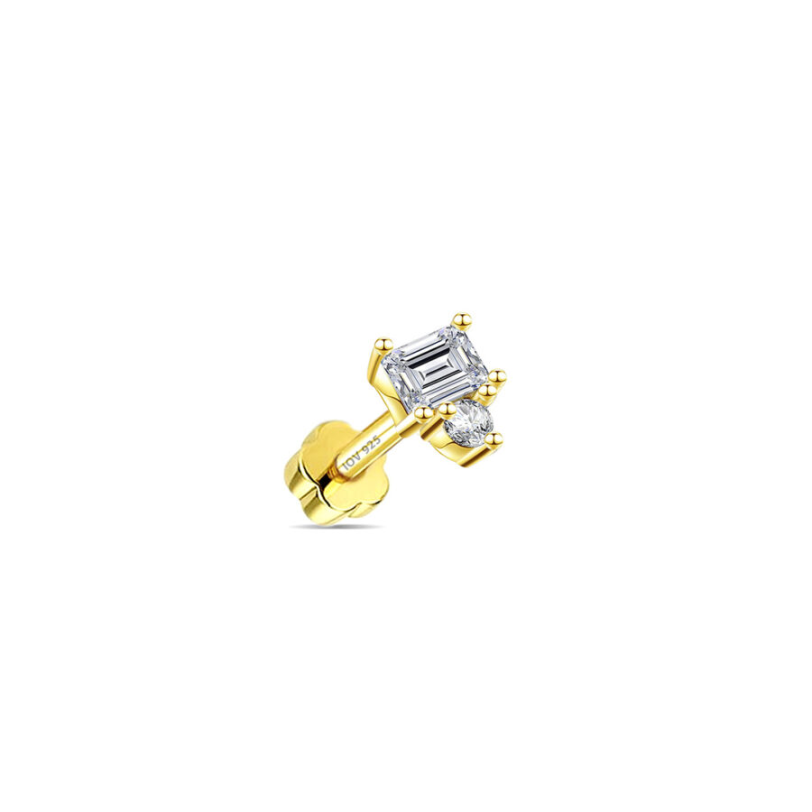 rectangular and round stone flat-back earring.