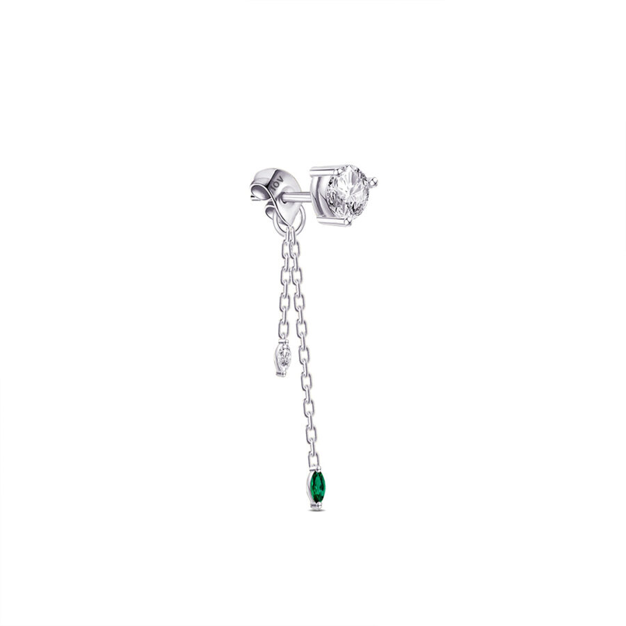 single stone stud earring with back dangling chains. - Image 3