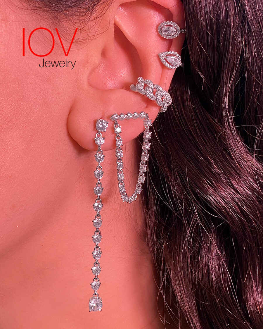 CZ bar loop earring. - Image 3