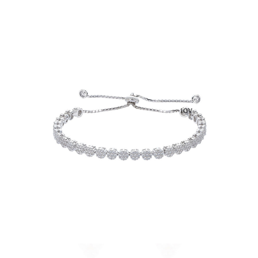 Silver Cluster Cubic Zirconia Adjustable Bracelet