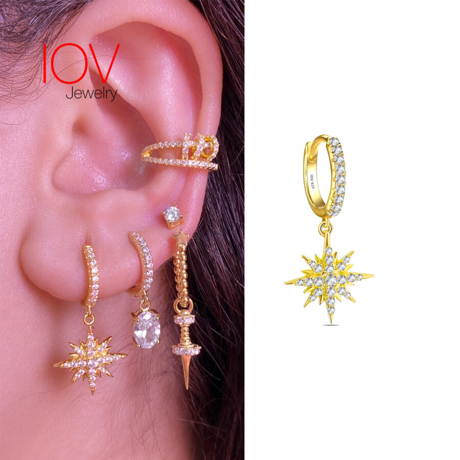 dangling beaming star shape hoop earring.