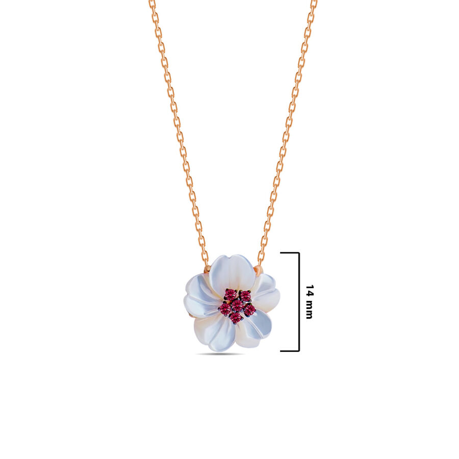 Mother of pearl flower shape rose gold necklace. - Image 2