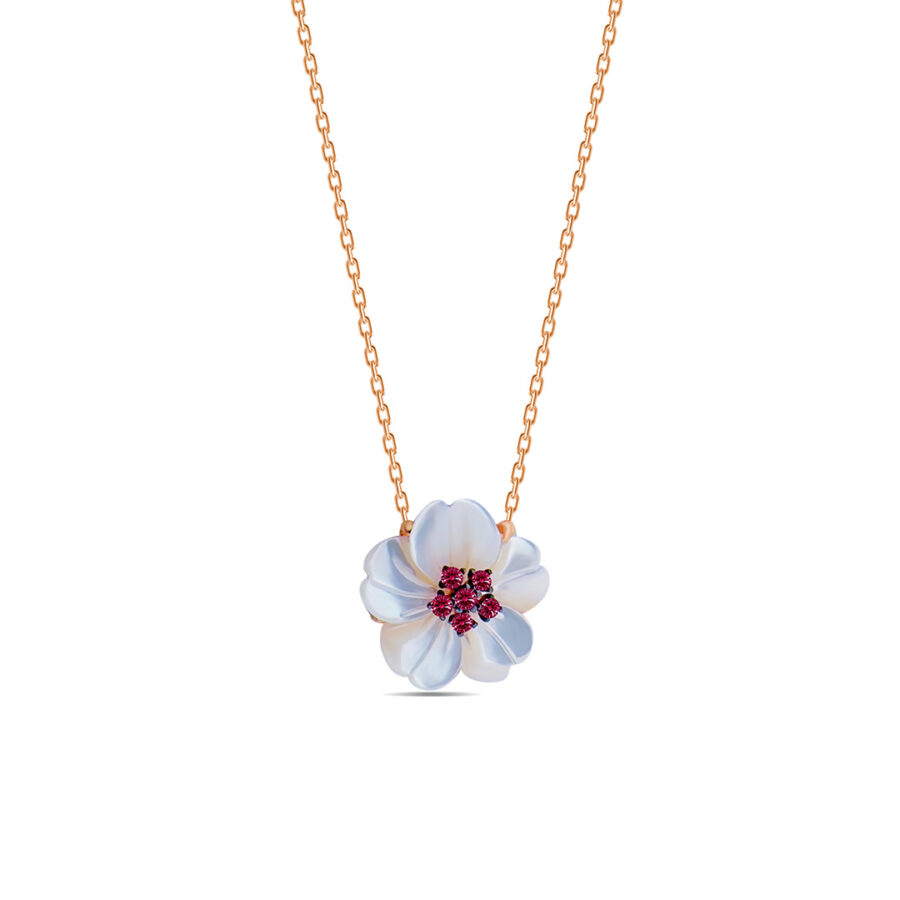 Mother of pearl flower shape rose gold necklace.