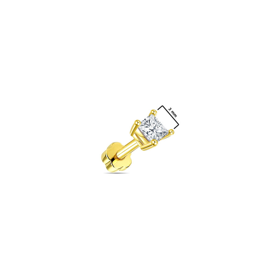 3mm princess cut CZ stone flat back earring. - Image 2