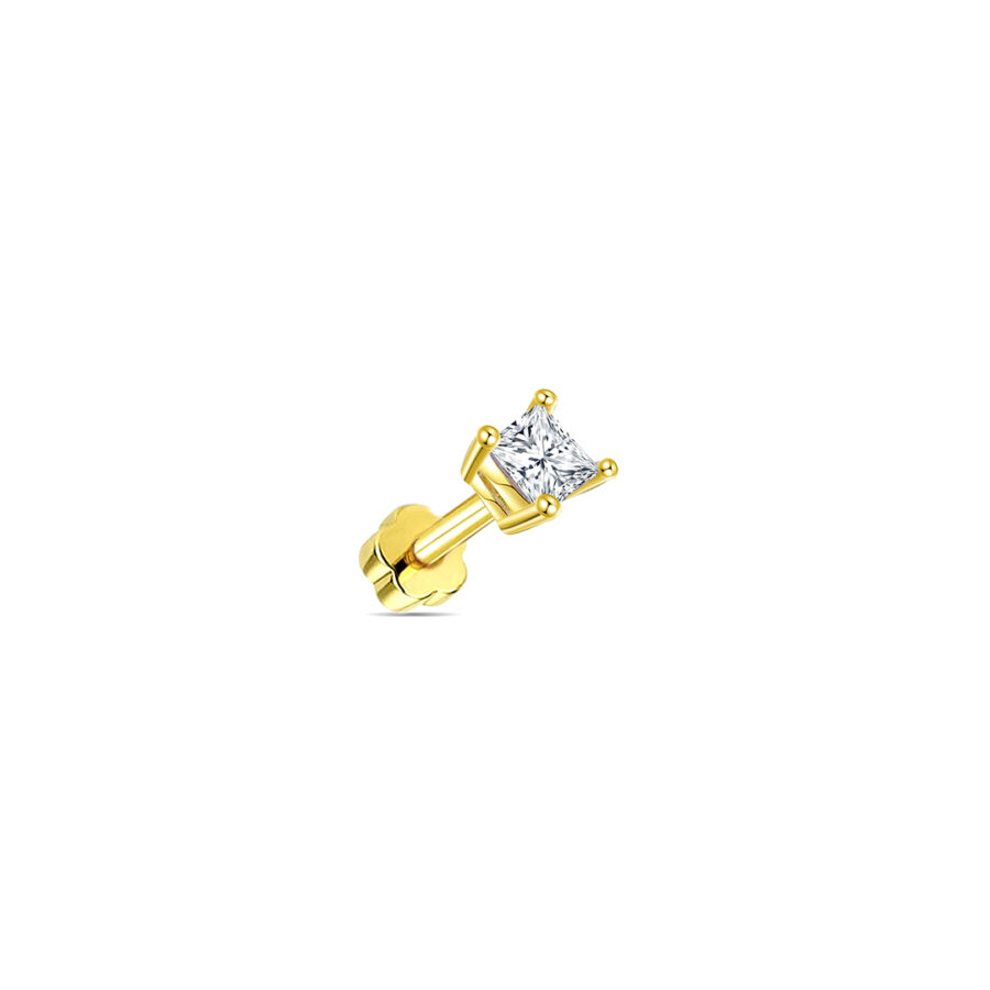 3mm princess cut CZ stone flat back earring.