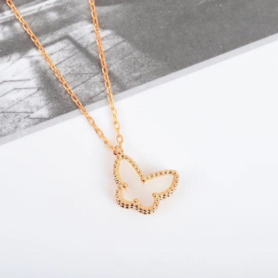 mother of pearl and agate butterfly rosegold necklace. - Image 4
