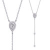 Y model necklace with a middle pear shape stone in a halo setting