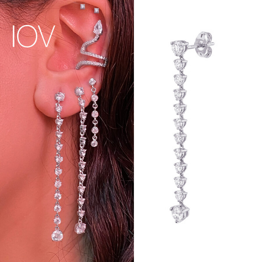 CZ long round stones stud earring.