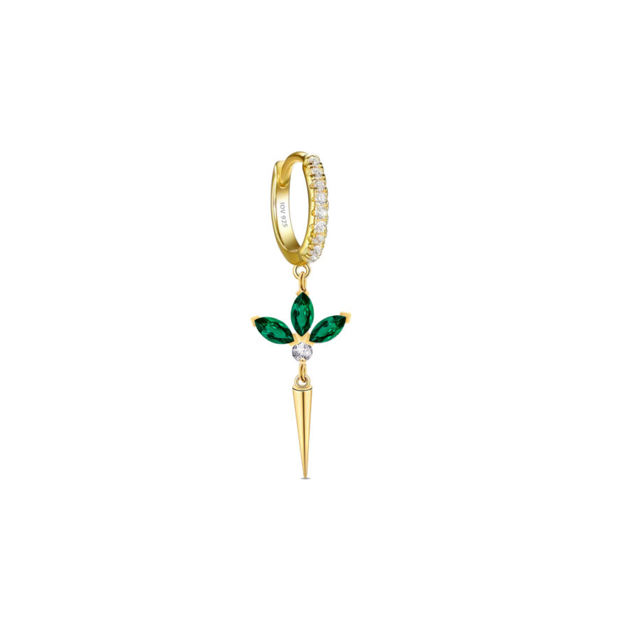 three marquise stones lotus shape dangling hoop. - Image 5