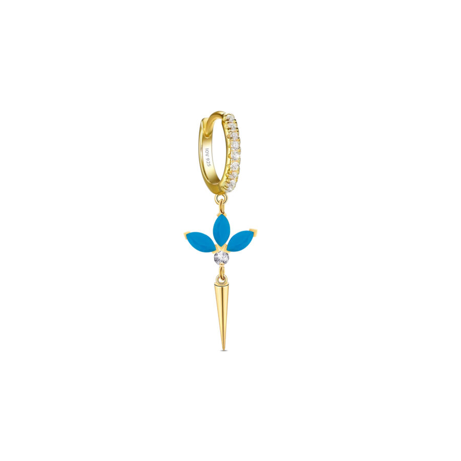 three marquise stones lotus shape dangling hoop. - Image 4