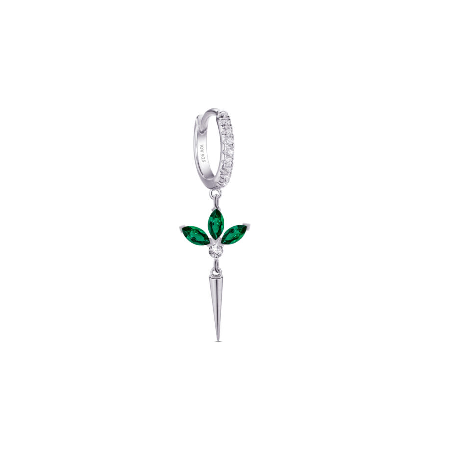 three marquise stones lotus shape dangling hoop. - Image 6