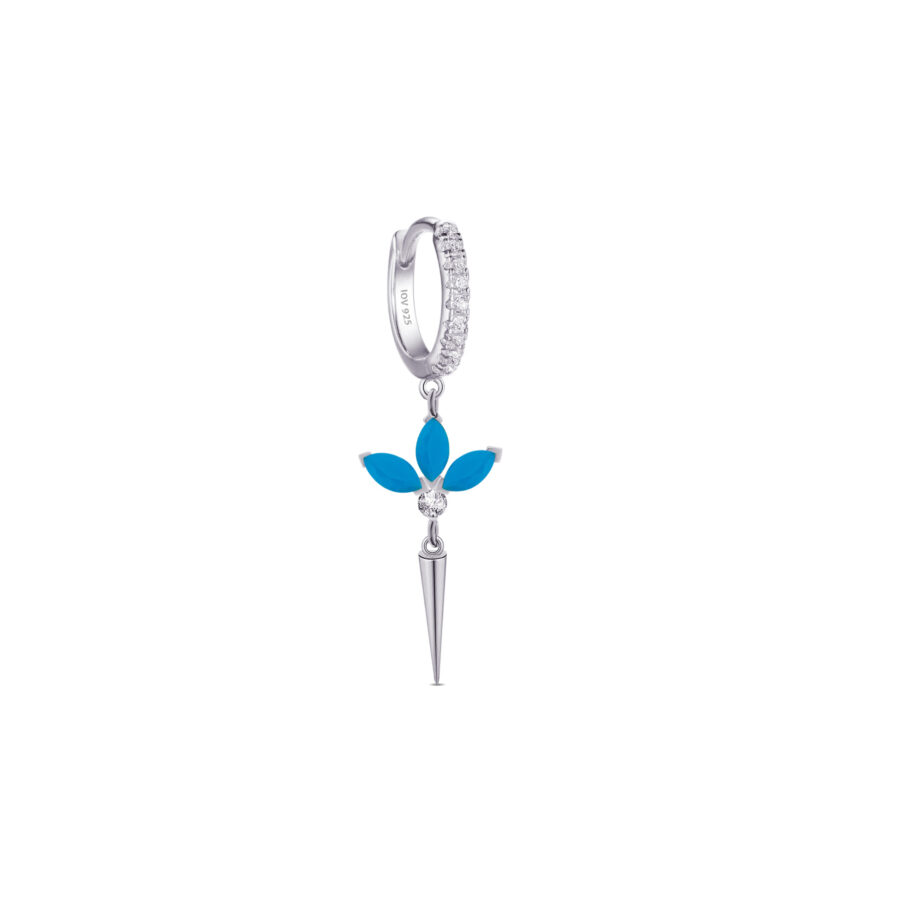 three marquise stones lotus shape dangling hoop. - Image 3
