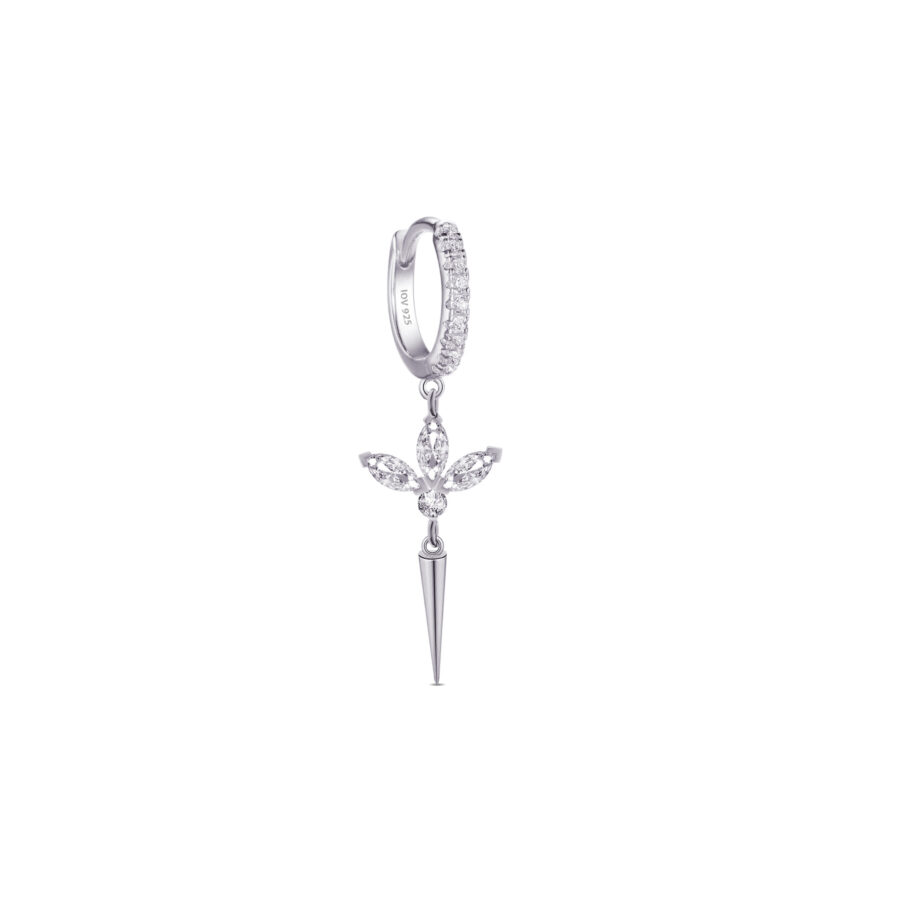 three marquise stones lotus shape dangling hoop. - Image 7